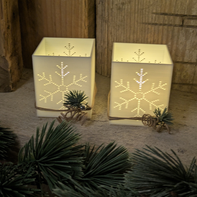 3D Druck Datei STL Windlicht für LED Lichter eckig SKALIERBAR Schneeflocke Winter Weihnachten Klötzchenwindlicht – Bild 7