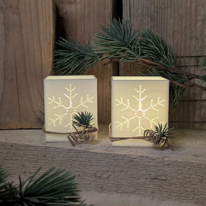 3D Druck Datei STL Windlicht für LED Lichter eckig SKALIERBAR Schneeflocke Winter Weihnachten Klötzchenwindlicht – Bild 4