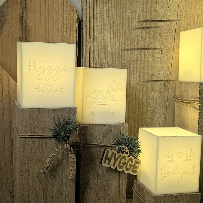 3D Druck Datei STL 4er Set Hygge Dala Skandi Windlicht für LED Lichter eckig SKALIERBAR Herbst Winter Weihnachten Klötzchenwindlicht – Bild 4