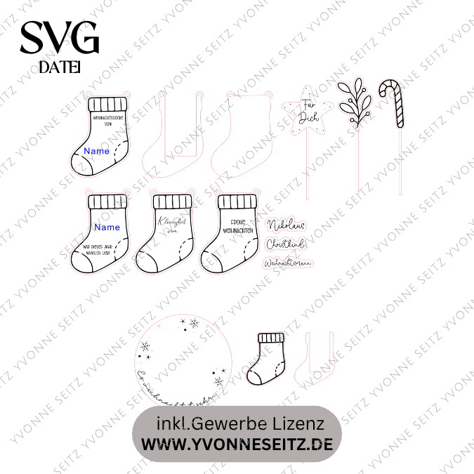1 SVG Laser Datei Weihnachten Socke zum füllen mit Geld, Gutscheinen, Wünschen personalisierbar Winter Hygge home Laserdatei Weihnachtssocke – Bild 2