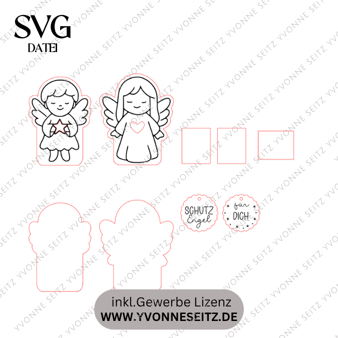 1 SVG Laserdatei 2 Designs Mini Engel zum füllen mit Blumen Geld oder Ballonlicht Lichtengel Schutzengel Muttertag Weihnachten SVG-Datei – Bild 2