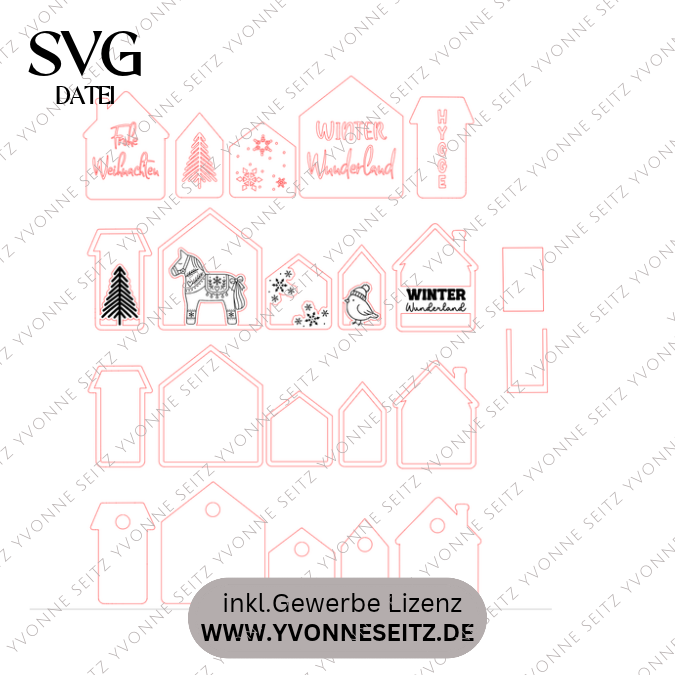 SVG Laser Datei 10 Designs Lichthaus Haus für Transparentpapier Lichthäuser Leuchthaus Lichtdatei SVG Datei Weihnachten Winter Hygge – Bild 2